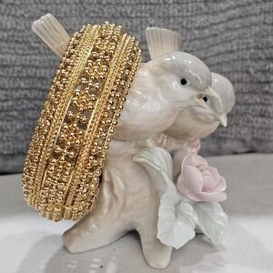 Golden Hinged Domed Cuff Bracelet with Safety Clasp Ornate Heavy